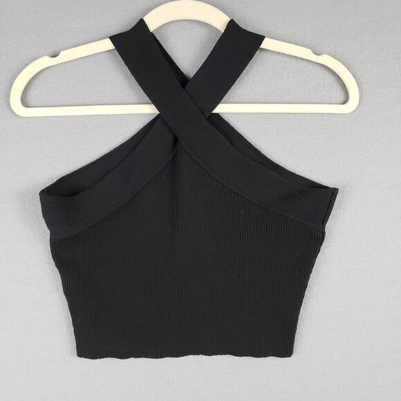 Forever 21 Size S Halter Wrap Neck Crop Top‎ Black Ribbed Going Out Festival - Picture 7 of 9